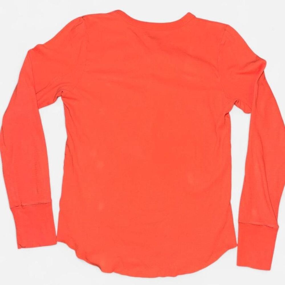 Aerie Coral / Salmon Orange Long Sleeve Henley Shirt with Raw Hem - Picture 5 of 6
